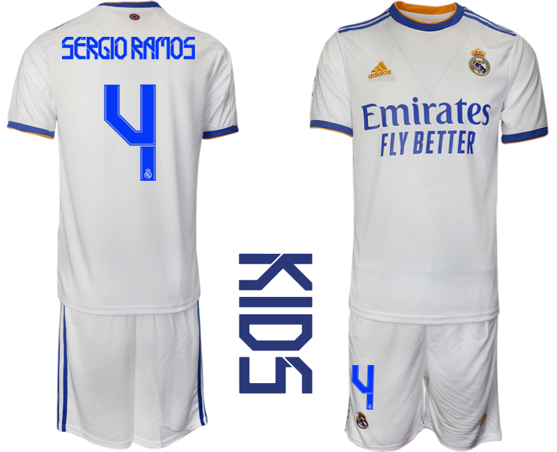 Youth 2021-2022 Club Real Madrid home white #4 Soccer Jerseys